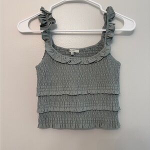 Love Tree Gray Ruffled Smocked Tank Top